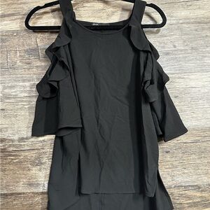 Gibson Black Ruffle Cold Shoulder Blouse